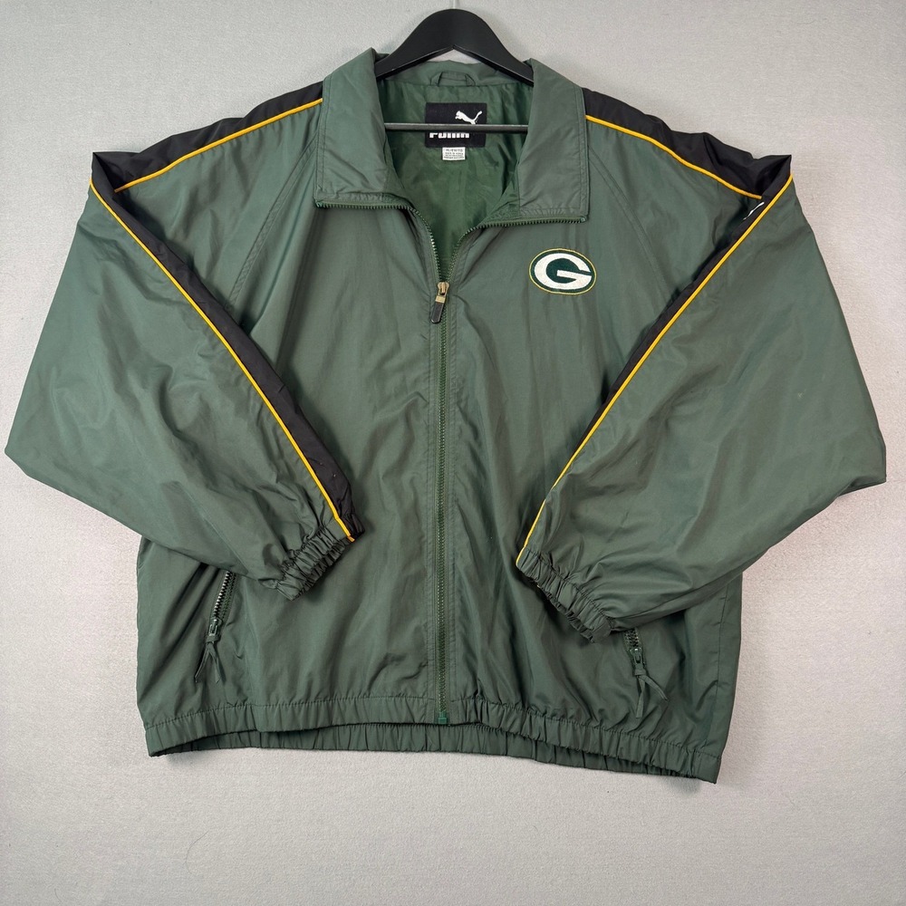 Vintage Puma Green‎ Bay Packers Jacket Mens XL Green Full Zip Windbreaker NFL